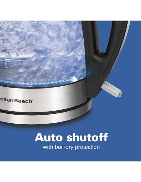 Hervidor Eléctrico de Vidrio Hamilton Beach 1.7L + Licuadora 14 Oz
