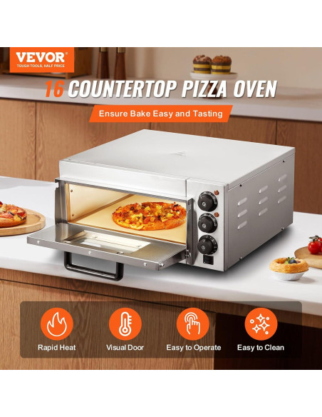Horno de Pizza Eléctrico VEVOR 16" Acero Inoxidable 350C