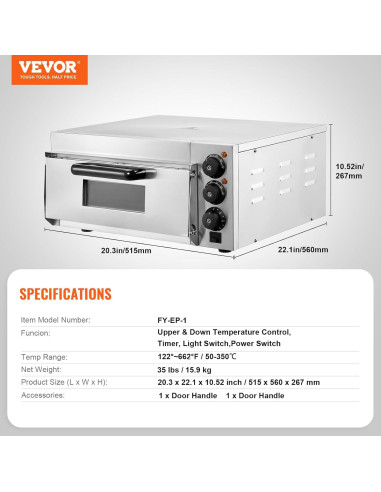 Horno de Pizza Eléctrico VEVOR 16" Acero Inoxidable 350C