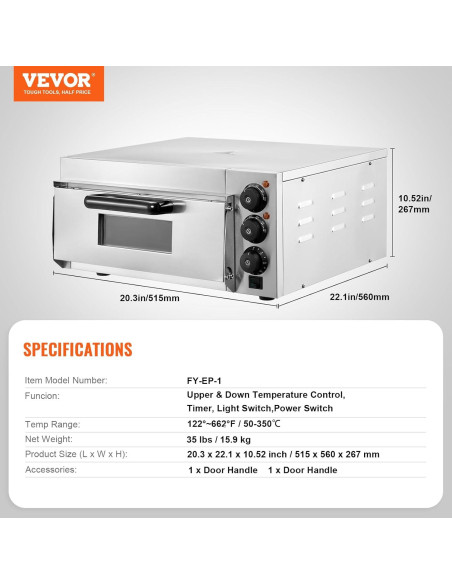 Horno de Pizza Eléctrico VEVOR 16" Acero Inoxidable 350C