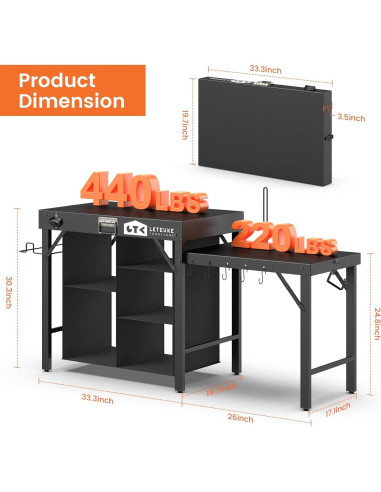 Mesa de Parrilla Plegable Leteuke 153.9x50.5cm para BBQ