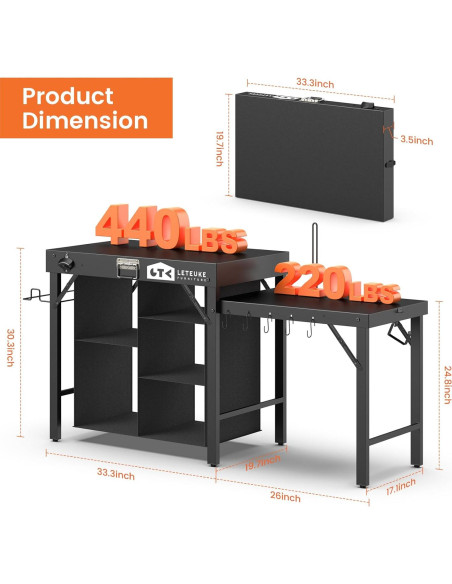 Mesa de Parrilla Plegable Leteuke 153.9x50.5cm para BBQ