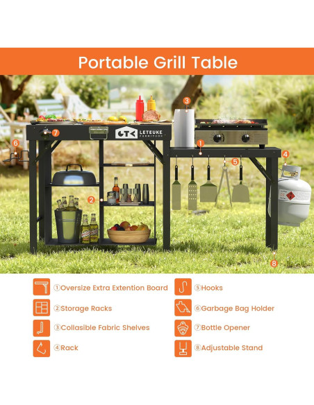 Mesa de Parrilla Plegable Leteuke 153.9x50.5cm para BBQ