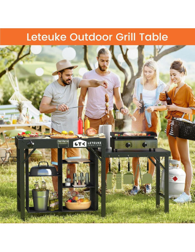 Mesa de Parrilla Plegable Leteuke 153.9x50.5cm para BBQ