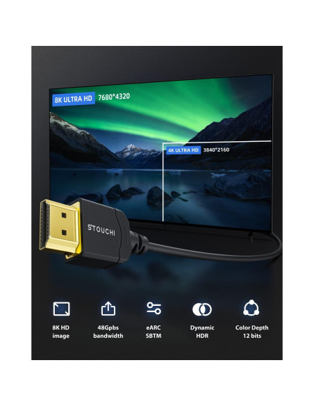 Cable HDMI Ultra Delgado Stouchi 1.5m 8K 48Gbps eARC HDR
