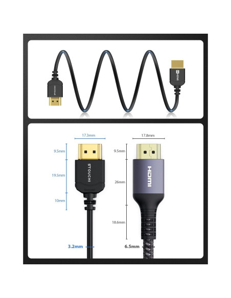 Cable HDMI Ultra Delgado Stouchi 1.5m 8K 48Gbps eARC HDR