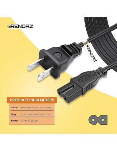 Cable de Alimentación Polarizado 2 Clavijas 3m BRENDAZ