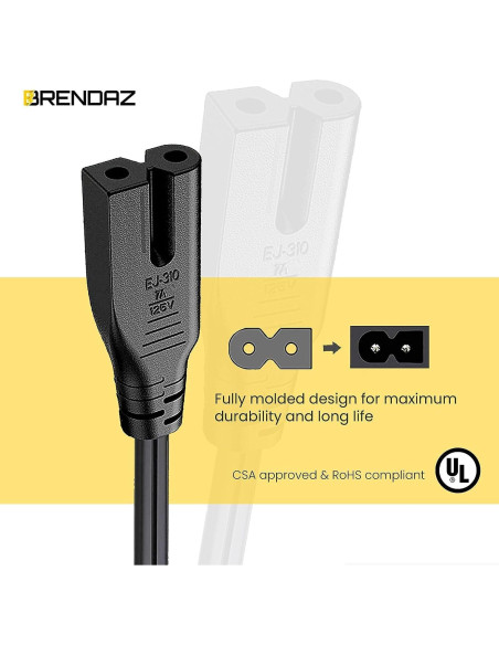 Cable de Alimentación Polarizado 2 Clavijas 3m BRENDAZ