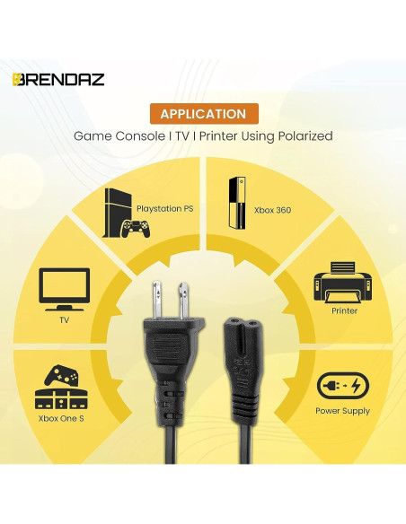 Cable de Alimentación Polarizado 2 Clavijas 3m BRENDAZ