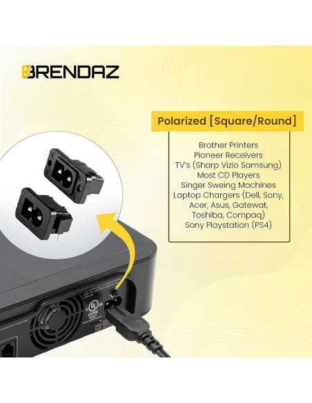 Cable de Alimentación Polarizado 2 Clavijas 3m BRENDAZ