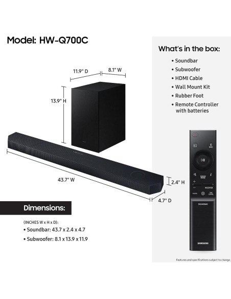 Barra de Sonido Samsung HW-Q700C 3.1.2ch Dolby Atmos Inalámbrica