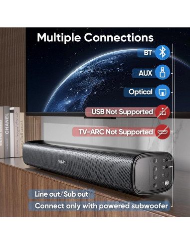 Barra de Sonido Saiyin DS6301 40W Bluetooth 5.3 17" Montable