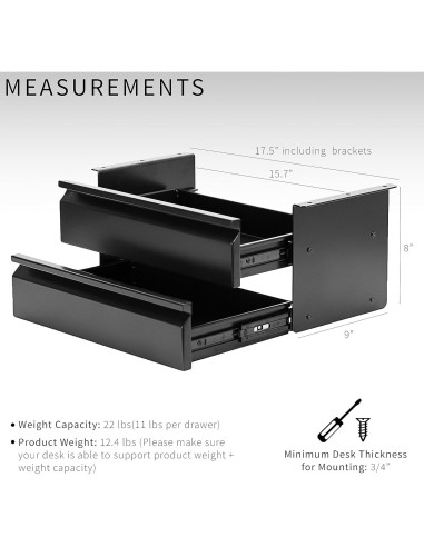 Cajón Deslizante Doble VIVO DESK-DR02 39.9x22.9x20.3cm Negro