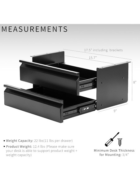 Cajón Deslizante Doble VIVO DESK-DR02 39.9x22.9x20.3cm Negro