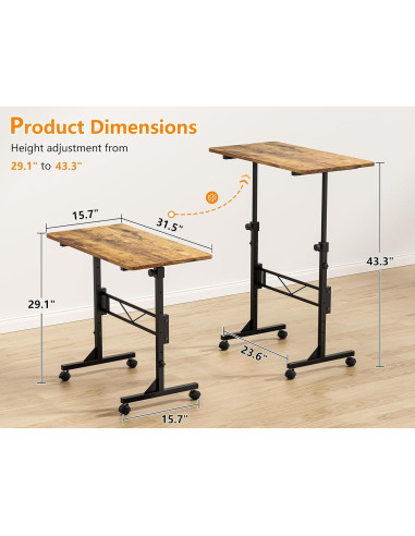 Escritorio de pie HOMIDEC ajustable 73.7-110 cm rústico