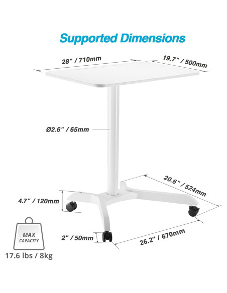 Carro de Escritorio de Pie AVLT Ajustable 1.12m Blanco