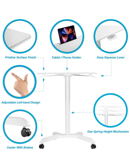 Carro de Escritorio de Pie AVLT Ajustable 1.12m Blanco