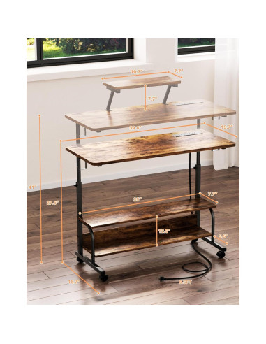 Escritorio de pie ajustable Besiost SJZJZT-39R con luces LED