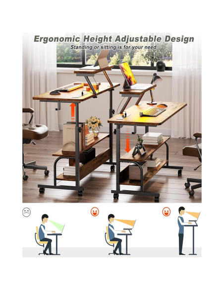 Escritorio de pie ajustable Besiost SJZJZT-39R con luces LED