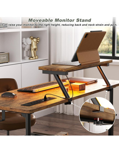 Escritorio de pie ajustable Besiost SJZJZT-39R con luces LED