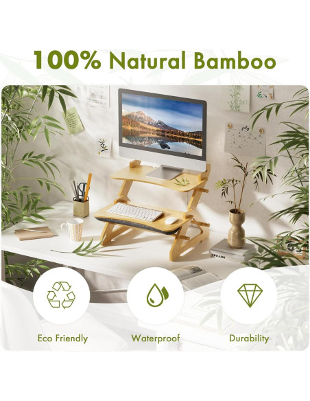 Convertidor de Escritorio de Bambú Amazer 55x47cm Ergonómico