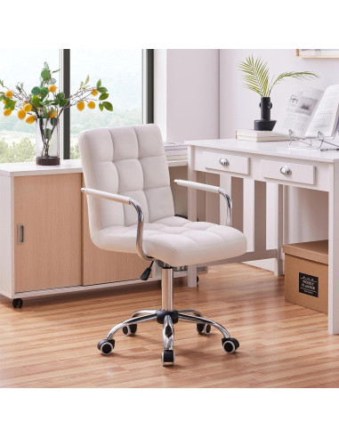 Silla de Oficina Blanca Yaheetech Ajustable con Ruedas