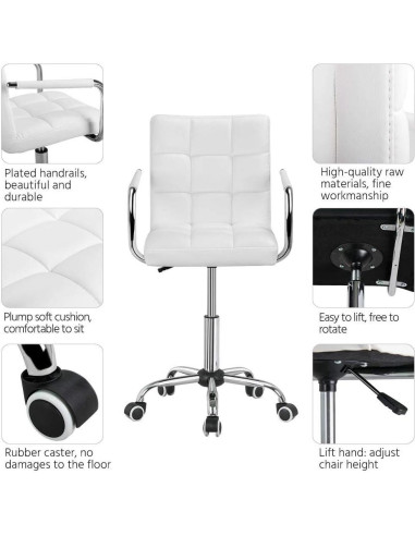Silla de Oficina Blanca Yaheetech Ajustable con Ruedas