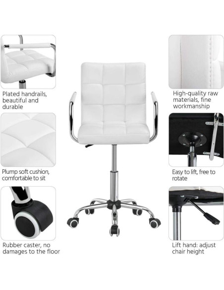 Silla de Oficina Blanca Yaheetech Ajustable con Ruedas