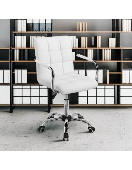 Silla de Oficina Blanca Yaheetech Ajustable con Ruedas