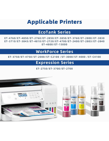 Botellas de Tinta 522 Xcinkjet para Epson EcoTank 70ml (2BK C M Y)