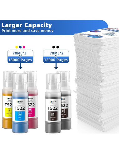 Botellas de Tinta 522 Xcinkjet para Epson EcoTank 70ml (2BK C M Y)