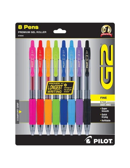 Bolígrafos de Gel Pilot G2 Punta Fina 0.7 mm Colores Asortidos