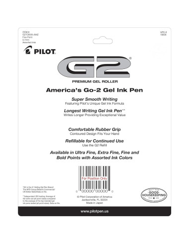 Bolígrafos de Gel Pilot G2 Punta Fina 0.7 mm Colores Asortidos