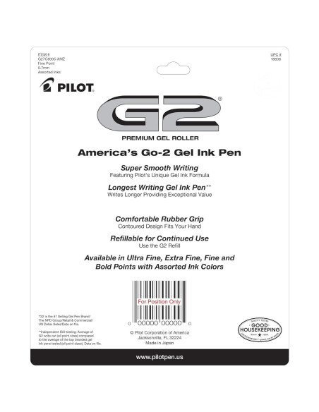 Bolígrafos de Gel Pilot G2 Punta Fina 0.7 mm Colores Asortidos