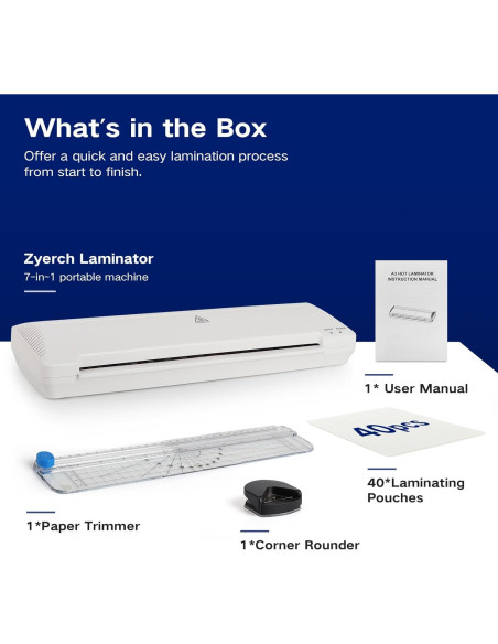 Laminadora Térmica A3 Zyerch 7 en 1 con 40 Fundas