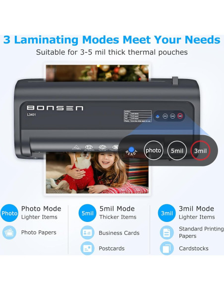 Laminadora Térmica A4 BONSEN 9.33" 4 en 1 con 100 Hojas