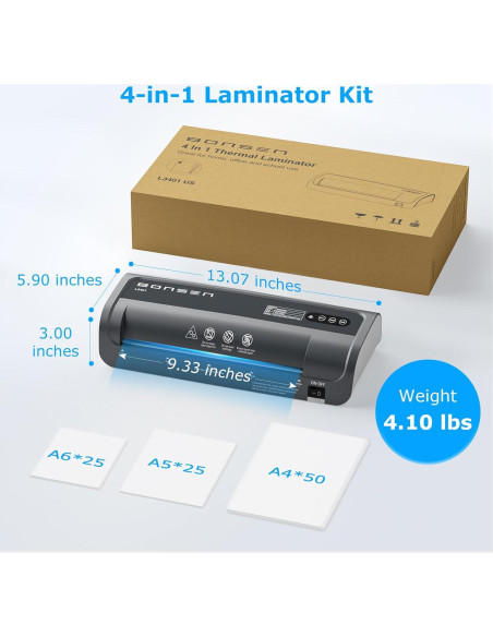 Laminadora Térmica A4 BONSEN 9.33" 4 en 1 con 100 Hojas