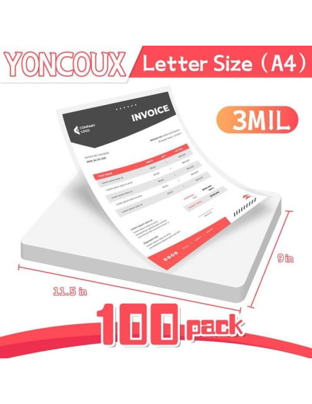 Hojas de Laminado Térmico YONCOUX 100 pcs 3 mil Carta