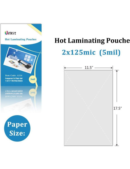 Bolsas de Laminado Térmico Uinkit 11.5x17.5" 5 Mil Paquete 50