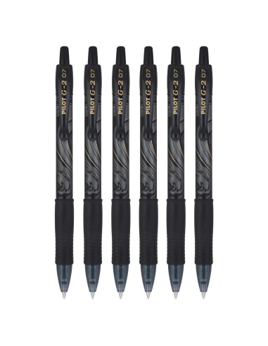 Bolígrafos de Gel Retráctiles PILOT G2 Mineral 0.7mm Tinta Negra - Paquete de 6