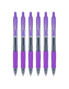 Bolígrafos de Gel Retráctiles Pilot G2 Punta Fina 0.7mm Tinta Púrpura 6 Unidades