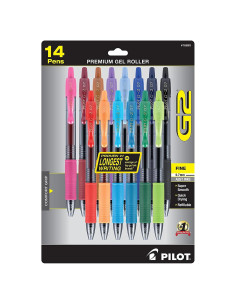 Bolígrafos de Gel Pilot G2, Punta Fina 0.7 mm, 14 Colores