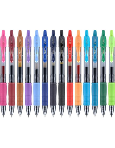Bolígrafos de Gel Pilot G2, Punta Fina 0.7 mm, 14 Colores