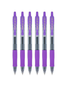 Bolígrafos de Gel Retráctiles Pilot G2, Punta Gruesa 1.0mm, Tinta Púrpura, 6 Unidades