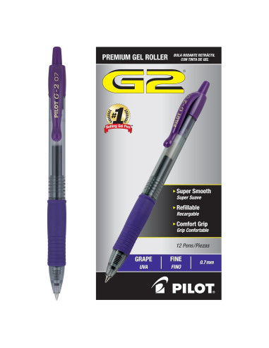 Bolígrafos de Gel Pilot G2 Fina 0.7mm Uva - Paquete de 12
