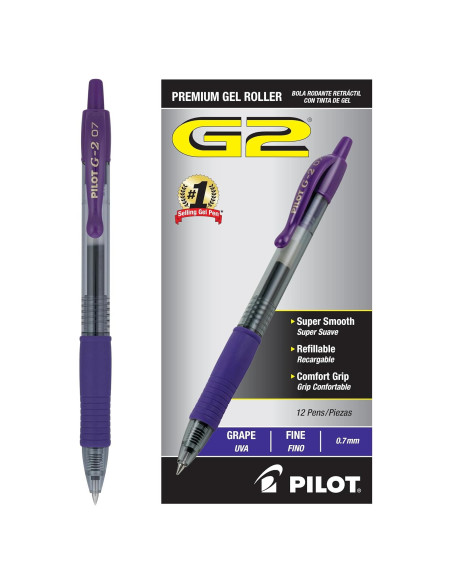 Bolígrafos de Gel Pilot G2 Fina 0.7mm Uva - Paquete de 12