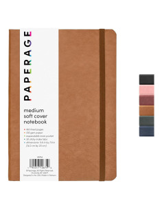 Cuaderno Tapa Blanda PAPERAGE Mediano 160 Páginas Rayadas Cognac