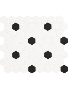 Mosaico Hexagonal 30.48 cm Tile Mart Blanco Ártico/Negro Mate 2