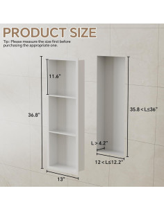 Nicho de Ducha Empotrado Oenalw 30.48x91.44cm Acero Inoxidable 2