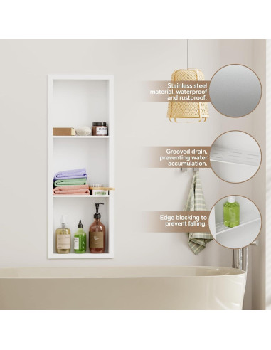 Nicho de Ducha Empotrado Oenalw 30.48x91.44cm Acero Inoxidable
